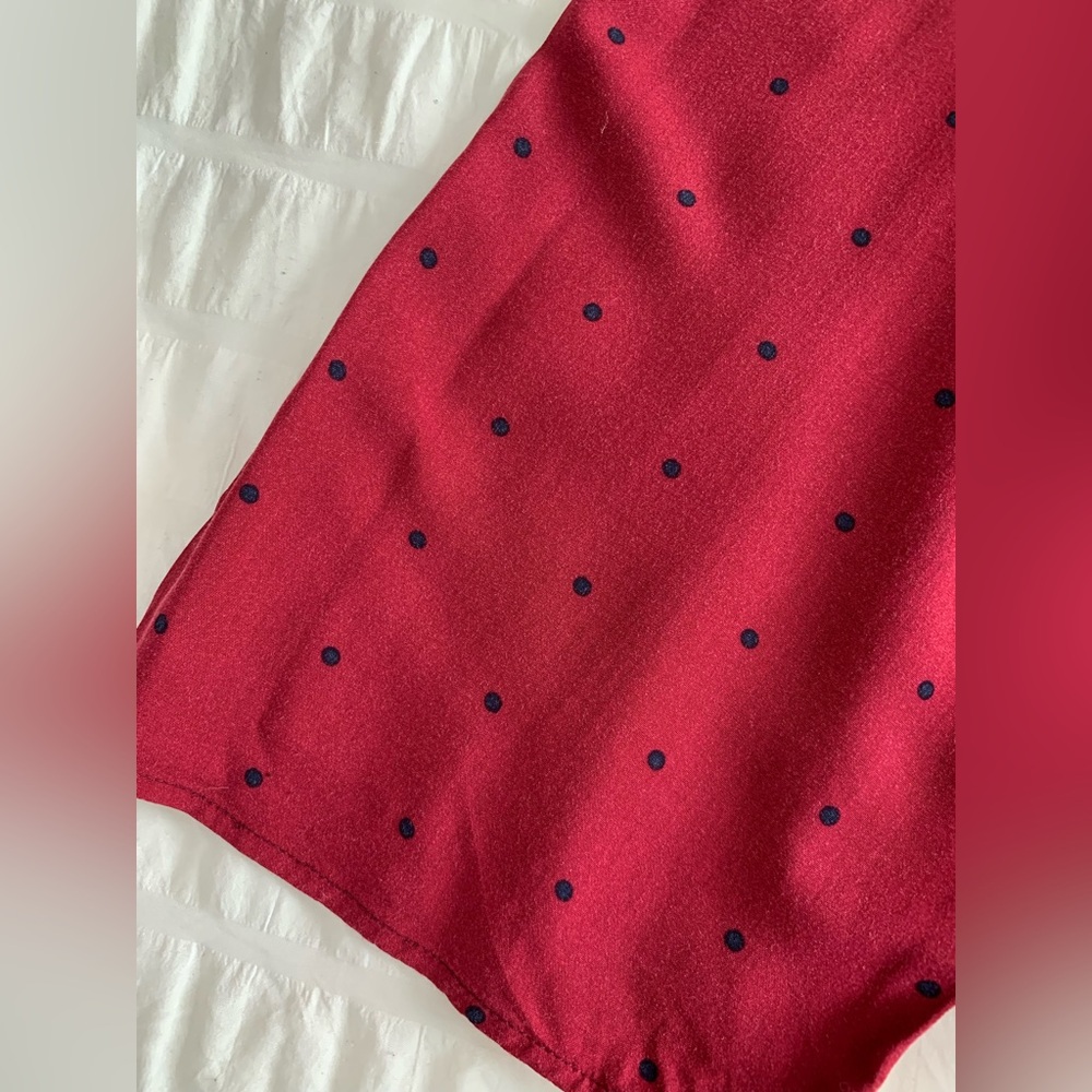 Crown & Ivy Maroon Blouse with Navy Dots and Trim - Picture 8 of 16